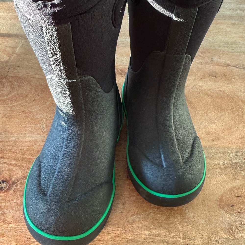 Bogs Kids Black Rain Boots with Green Trim